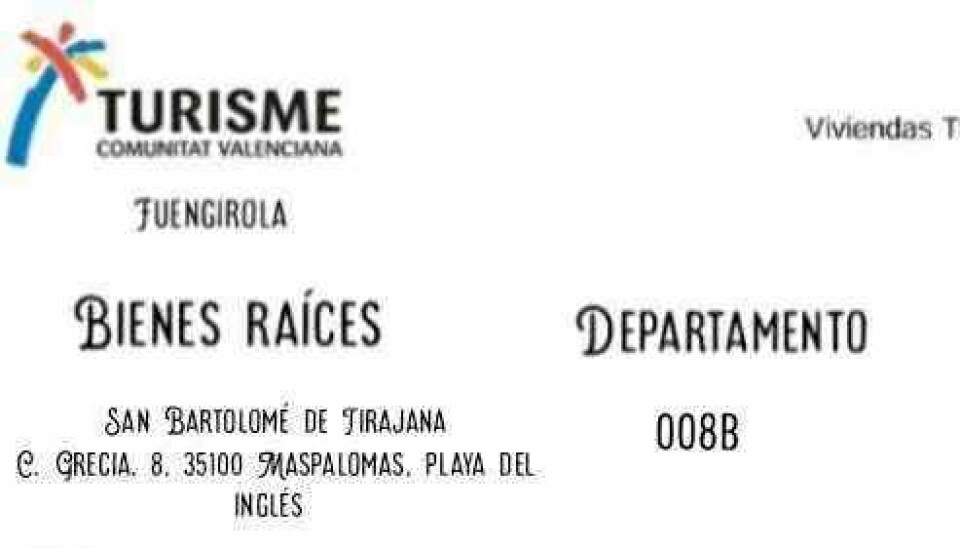 LICENS: När Torkildsen bad om dokumentation, fick han en 'licens' från Valencia-regionen på fastlandet. Bilden bär tydliga spår av att ha blivit redigerad, och Valencia utfärdar inte semesterbostadslicenser på Kanarieöarna.